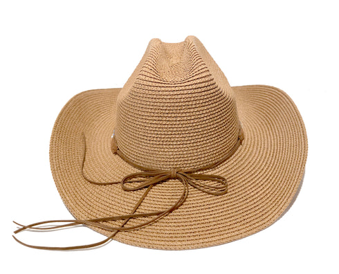 Refined Western Straw Hat Crystal Accent Tan