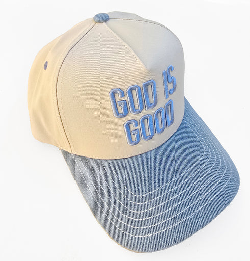 God Is Good Embroidered Trucker Caps | Christian Faith Hat | Two Tone Vintage Style Cap
