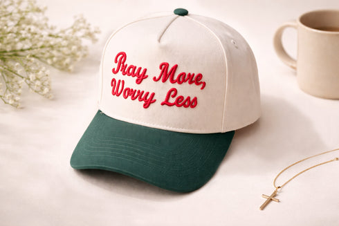Pray More Worry Less Embroidered Baseball Cap – Christian Faith Trucker Hat