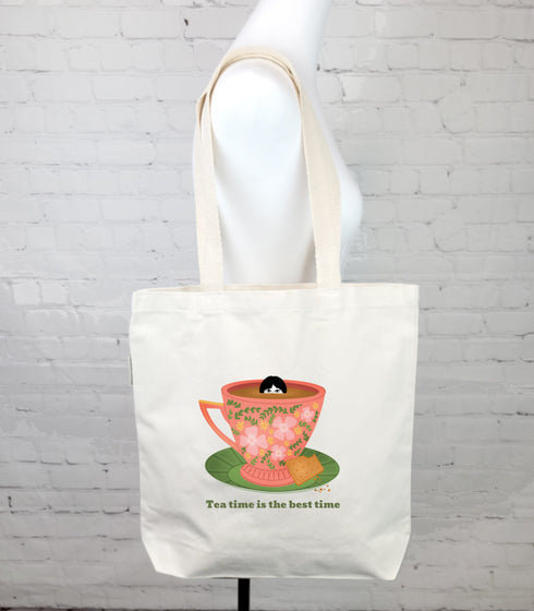 Tea Time Orange Floral Tote Bag