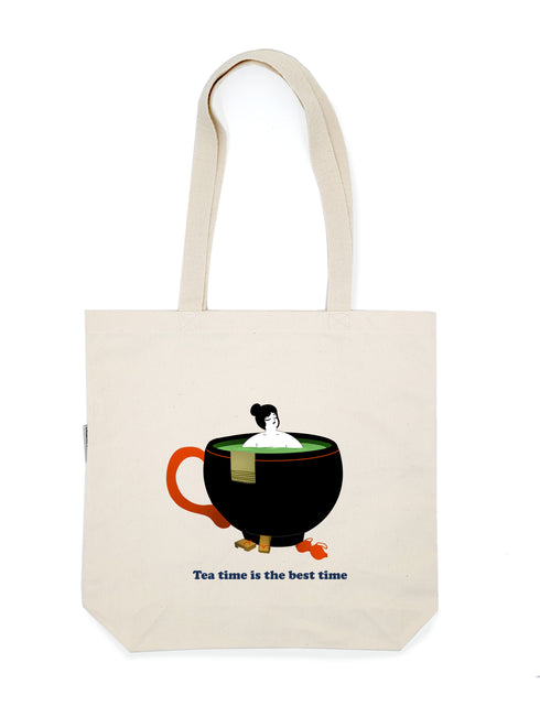 Tea Time Black Cup Tote Bag