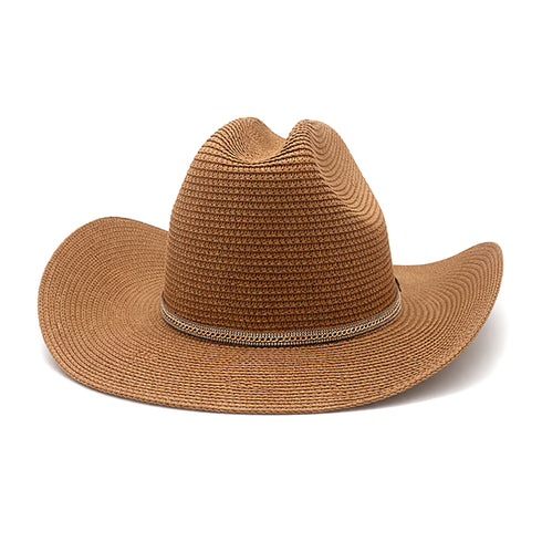 Refined Western Straw Hat Crystal Accent Tan