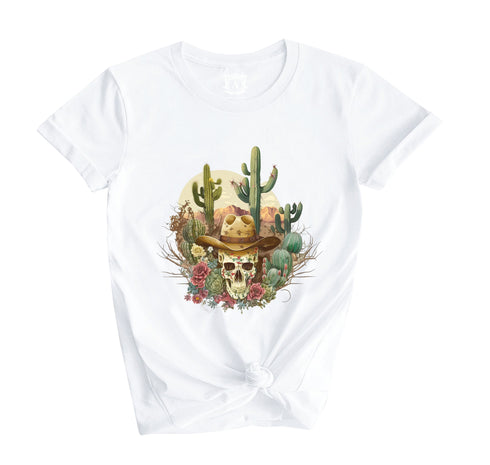 Western Skull Cowboy Cactus Short Sleeves T-Shirt