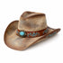 Western Washed Straw Cowboy Hat Turquoise Concho Beige