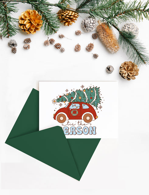 Car and Christmas tree Christmas Card, Set of 5