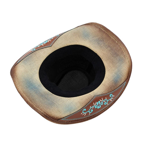 Western Washed Straw Cowboy Hat Turquoise Concho Beige