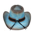 Western Distressed Straw Cowboy Hat Orate Leather Band Blue