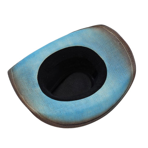 Western Distressed Straw Cowboy Hat Orate Leather Band Blue