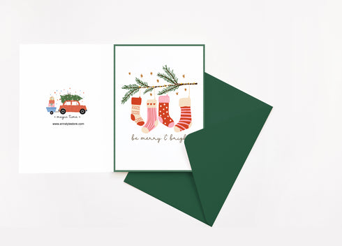 Be Merry & Bright stockings Christmas Card, Set of 5