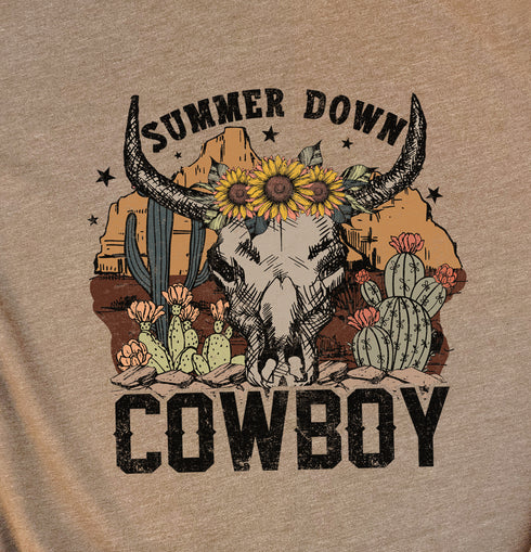 Cowboy Cow Skull Short Sleeve T-Shirt