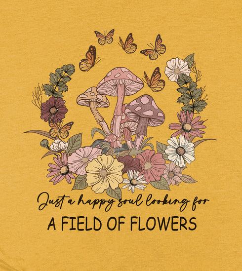 Flowers Mushroom Butterflies Short Sleeve T-Shirt