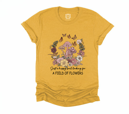 Flowers Mushroom Butterflies Short Sleeve T-Shirt