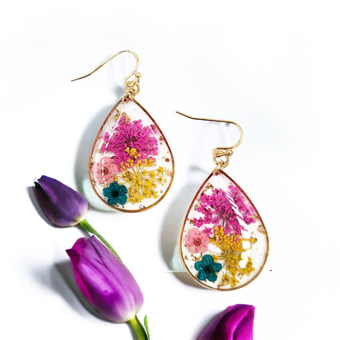 Dried Flower Handmade Resin Earrings - 6 Colors!