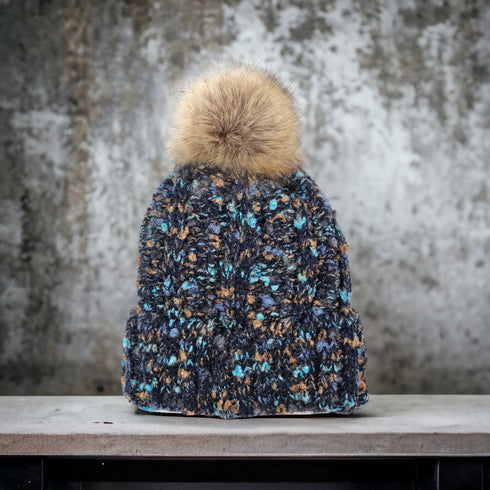 New Fuzzy Lined Popcorn Confetti Fur Pom CC Beanie Hat