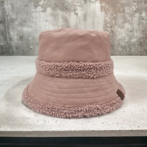 Soft Faux Leather Shearling C.C Bucket Hat ,Winter bucket hat, women winter bucket hat, gifts for her
