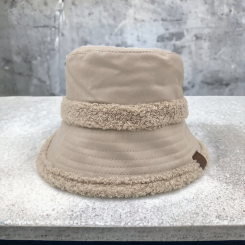 Soft Faux Leather Shearling C.C Bucket Hat ,Winter bucket hat, women winter bucket hat, gifts for her