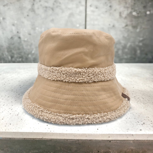 Soft Faux Leather Shearling C.C Bucket Hat ,Winter bucket hat, women winter bucket hat, gifts for her