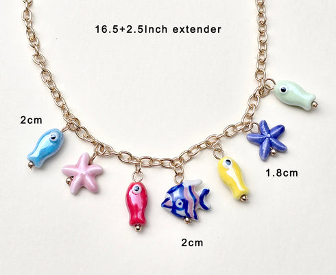 Charming Ceramic Fish Pendant Necklace - Boho Summer Beach Vacation Style Charms necklace