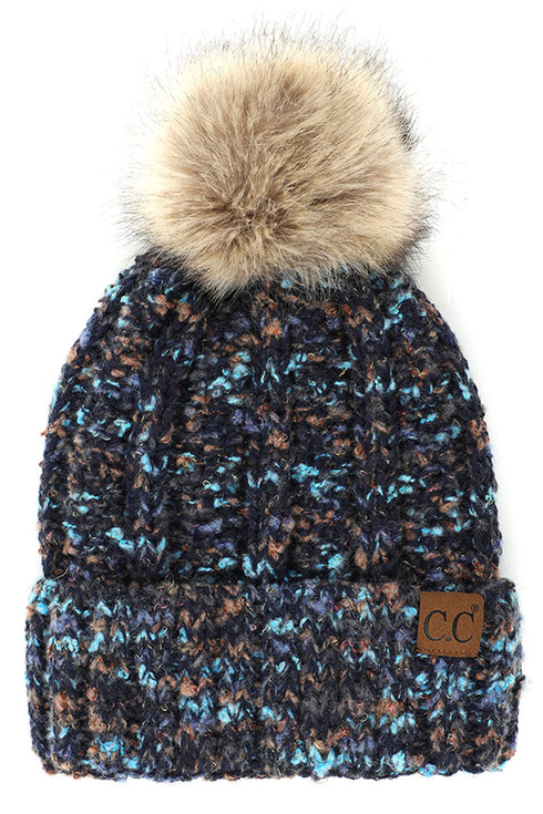 New Fuzzy Lined Popcorn Confetti Fur Pom CC Beanie Hat