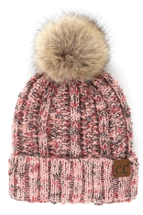 New Fuzzy Lined Popcorn Confetti Fur Pom CC Beanie Hat