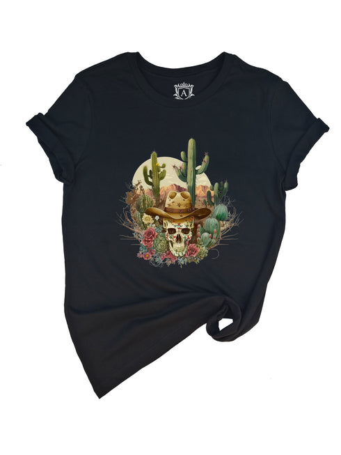 Western Skull Cowboy Cactus Short Sleeves T-Shirt