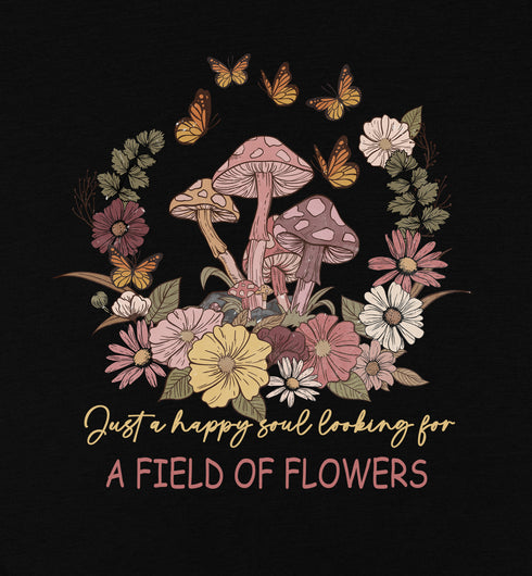 Flowers Mushroom Butterflies Short Sleeve T-Shirt