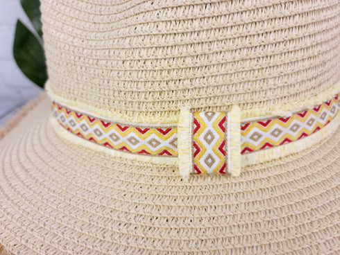 Frayed Trim Aztec Panama Summer Straw Hat