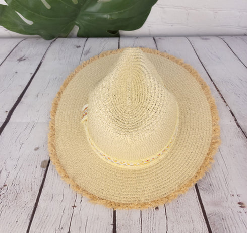 Frayed Trim Aztec Panama Summer Straw Hat