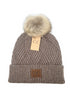 Large Patch Heathered Pom Beanie , winter cozy warm hat