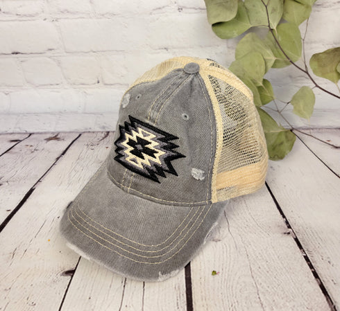 Aztec Embroidered Patch Mesh High Pony CC Ball Cap