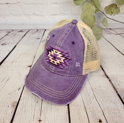 Aztec Embroidered Patch Mesh High Pony CC Ball Cap