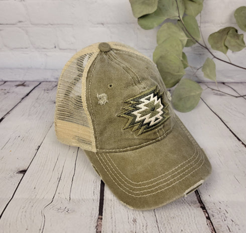 Aztec Embroidered Patch Mesh High Pony CC Ball Cap