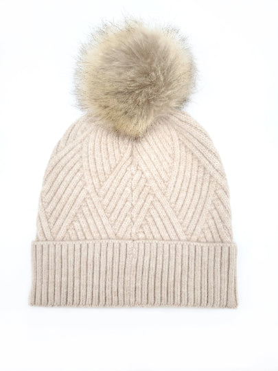Large Patch Heathered Pom Beanie , winter cozy warm hat
