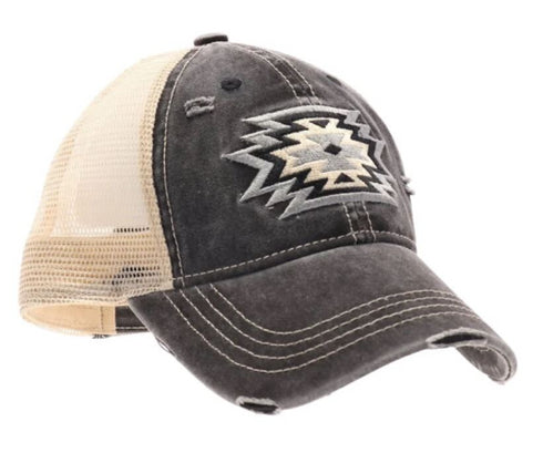 Aztec Embroidered Patch Mesh High Pony CC Ball Cap