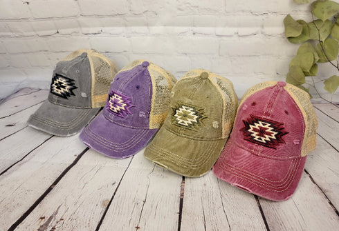 Aztec Embroidered Patch Mesh High Pony CC Ball Cap