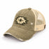 Women’s Distressed Ponytail Trucker Hat – Western Aztec Patch Mesh Back Cap