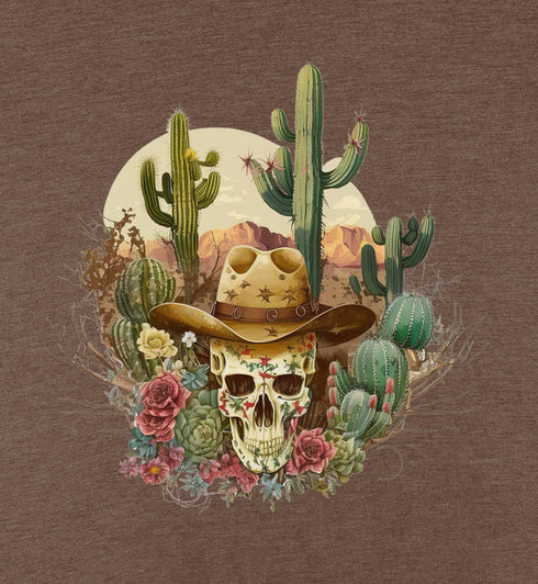 Western Skull Cowboy Cactus Short Sleeves T-Shirt