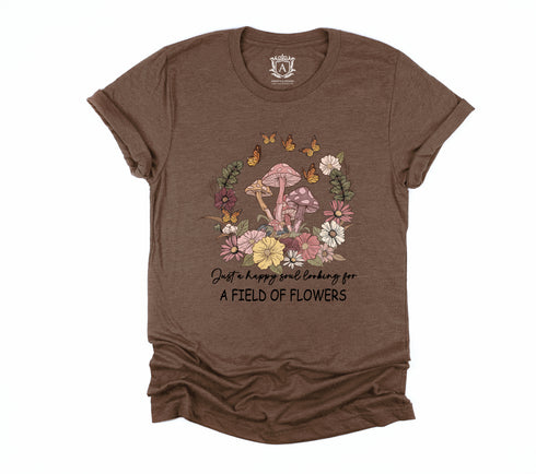Flowers Mushroom Butterflies Short Sleeve T-Shirt