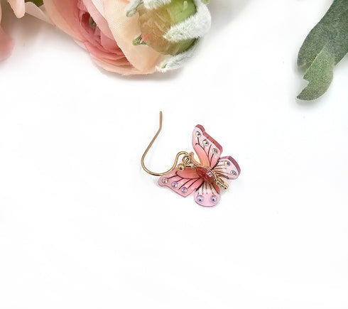 Crystal Accent Gold Butterfly Dangle Earrings