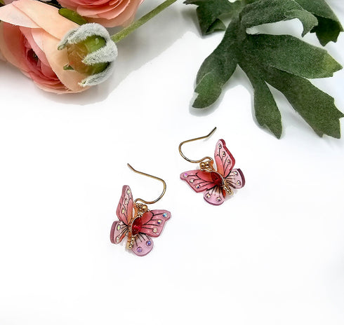 Crystal Accent Gold Butterfly Dangle Earrings