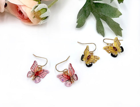 Crystal Accent Gold Butterfly Dangle Earrings