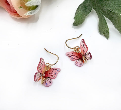 Crystal Accent Gold Butterfly Dangle Earrings