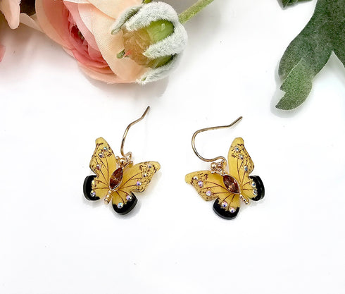 Crystal Accent Gold Butterfly Dangle Earrings