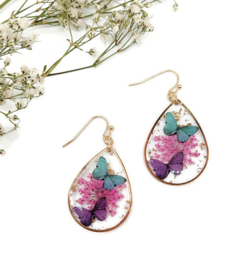 Dried Pressed Flowers with Butterfly Stickers for Resin Earrings