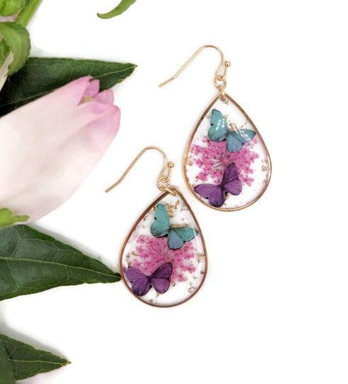 Dried Pressed Flowers with Butterfly Stickers for Resin Earrings