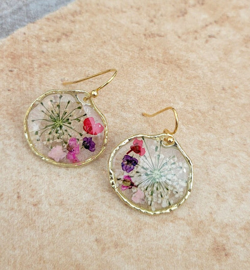 Handmade Botanical Small Flowers petal Resin Earring gift for her