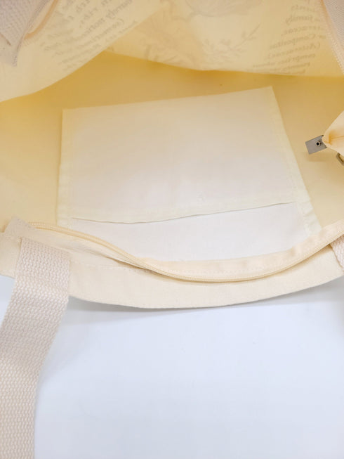 Flower Canvas Tote Bag with Zipper Closer