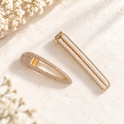 Gold Rhinestone Hair Clips – Crystal Snap Hair Barrettes for Women