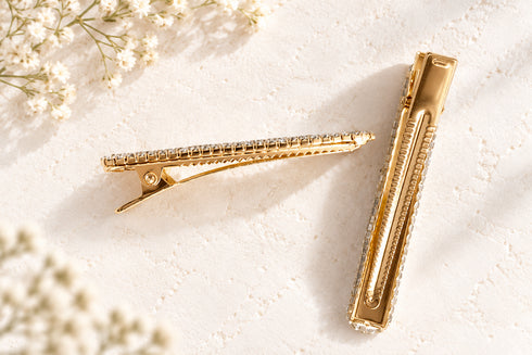 Gold Rhinestone Hair Clips – Crystal Snap Hair Barrettes for Women