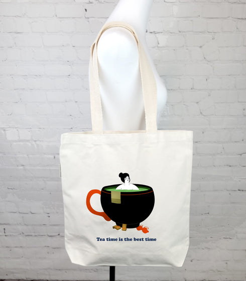 Tea Time Black Cup Tote Bag